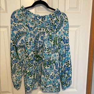 Blue Floral Blouse with Full-Length Sleeves